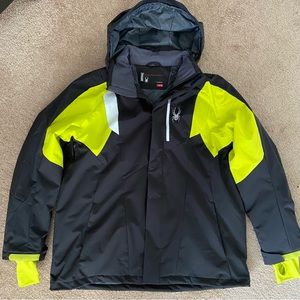 Spyder Men's Black and Neon Yellow Ski Jacket
